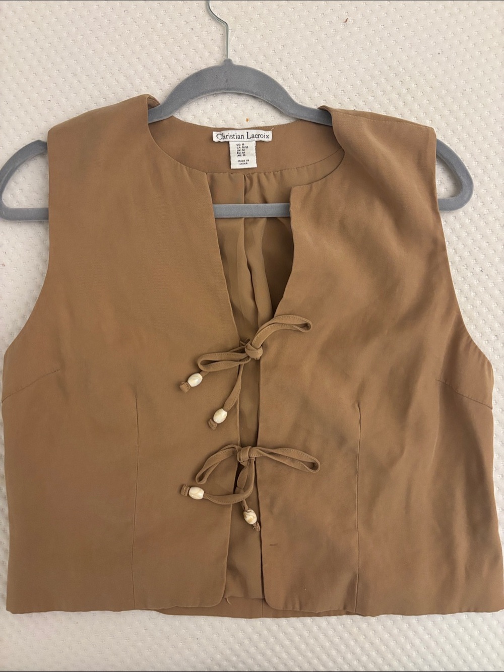 Christian Lacroix Sleeveless Tie-Front Top in Camel